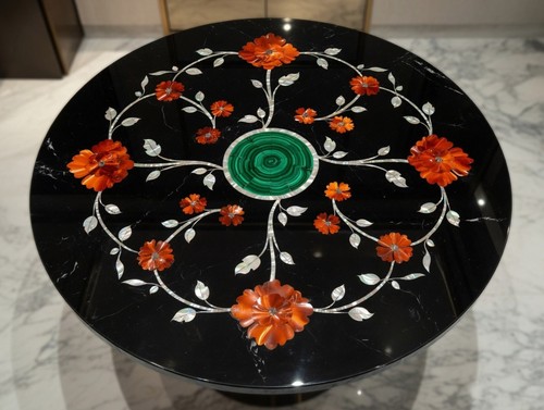 Black marble dining center - black,