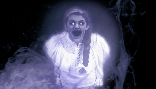 Ghostly girl halloween window - ghostly,