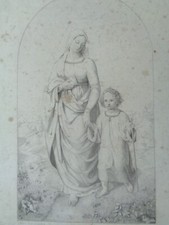 GRANDE GRAVURE RELIGIEUSE ANCIENNE ERNST DEGER Vierge Marie Jésus old plate