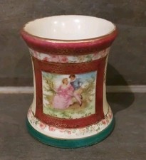RARE ancien essuie-plume en superbe porcelaine décor romantique et or Fin