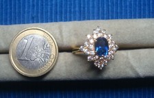 B26C Neuf Bague Marguerite Plaqué Or Saphir Synth Strass Diamant Lot Bijou TB 3