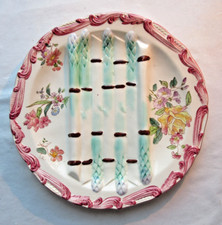 Assiette à asperges et artichaut en barbotine Terre de Fer, Longchamp, Art Déco
