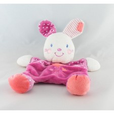 Doudou plat lapin blanc rose
