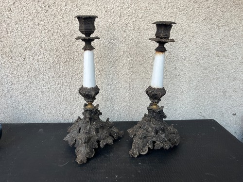 Paire bougeoirs anciens - paire, de