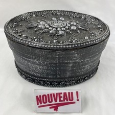 ➜COFFRET/BOÎTE À BIJOUX DÉCORATIVE ovale grise en bois perles ancienne/vintage