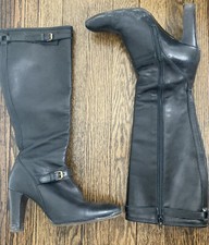 Banana Republic Black Leather Knee High,Mid Heel Boots