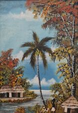 Tableau années 50 signé "L.D.R" Rugama Ecole africaine Huile 42,5cm x 30cm.