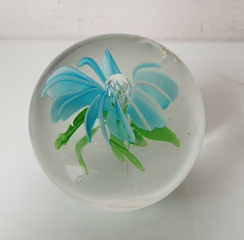 Boule verre sulfure - fleur, bleu