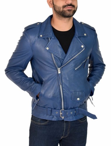 Veste cuir bleu pour - en,