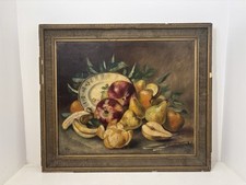 Ancien Tableau huile Sur Toile Nature morte aux Fruits/signe Encadré /peinture