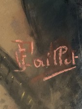 Tableau ancien XIX pastel portrait notable mousquetaire signé Fernand Paillet