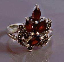 Ancienne Bague argent grenat marcassites bague argent massif T54 silver ring
