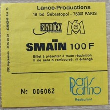 Billet De Spectacle SMAÏN Au Café De La Gare 1988