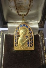 Superbe médaille ancienne Vierge au Lis émail plique à jour or 18 carats France