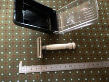 rasoir tres rare ancien MERKUR slant swing a lame courbe antique german razor