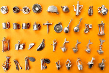MEALS, COOKING, FOOD vintage sterling silver bracelet charms