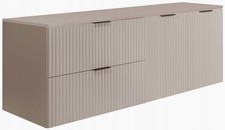 Meuble sous-lavabo suspendu FLOW 140 cm façade rainurée beige