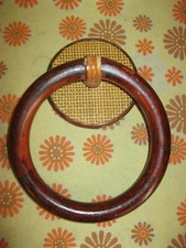 Vintage 70s 80s Ancien ANNEAU PORTE-SERVIETTE en BOIS ET CANNAGE Salle de Bain