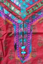 Robe indienne GLOBUS Tunique longue imprimé rouge galons tissés or bleu Taille M