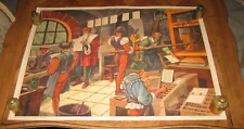Ancienne Affiche scolaire ROSSIGNOL GUTENBERG à la presse à imprimer / C. Colomb