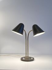 Lampe Double de Bureau bibliothèque Jacques Biny 1950 Laiton Patine.