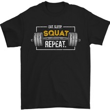 Eat Sleep Squat Répéter Gym Entraînement Haut T-Shirt 100% en Coton