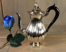 Antique French Christofle Silver Plated Tea Pot Marked Ebony Wood Handle 19thC