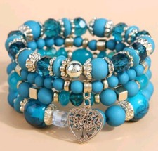 X 4 Bracelets séparables, Elastique, Coeur, Bleu Turquoise, Neuf