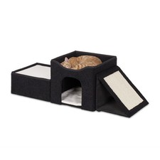 Niche chat maison pour félin abri confortable cabane pliable 3 niveaux noir