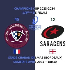 MAGNET SOUVENIR RUGBY :  UBB BEGLES BORDEAUX / SARACENS 1/8 CHAMPIONS CUP 2024