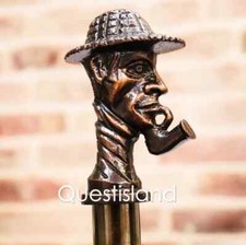 Canne Pliante Victorienne En Bois Avec Poignée Sherlock Holmes Collectionnable