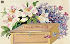 Chromo ancien découpis fin XIX e  joli coffret fleurs H. 9,5 cms scrap