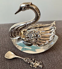Cygne et Cuillère Saleron Allemagne Argent Massif 800 et Cristal.