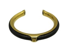 BRACELET HERMES KYOTO TAILLE 16 EN METAL DORE ET CUIR NOIR GOLDEN JEWEL 480€