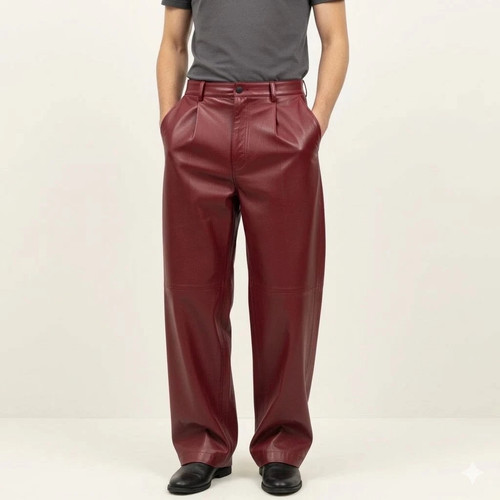 Pantalon cuir plissé - plissé, à