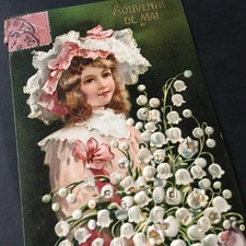 Carte Postale Muguet Gaufrée Souvenir 1er Mai CPA Ancienne Post Card