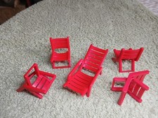 Jardin/Extérieur/Piscine PLAYMOBIL - Transat et quatre chaises de jardin rouges