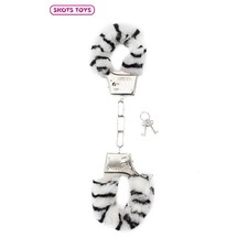 Menottes fetish en métal avec Fourrure Zèbre et Serrure - SHOTS TOYS