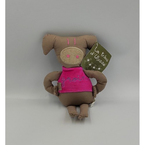 Doudou cochon marron rose
