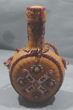 ? Vintage petite gourde verre cuir folk nordique suédois Hongrie flasque Serbie