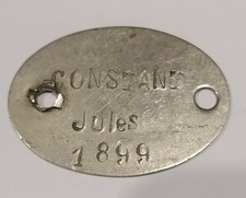 Plaque Identit  France 1914 18  Conscription LIMOGES 1899  Matricule Soldat 1239