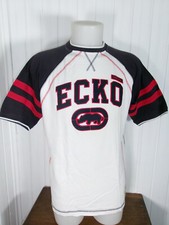 Vintage tee shirt oversize coton blanc épais ECKO UNLTD. S/38 brodé bleu rouge