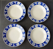 4 Assiettes creuses en faïence de Badonviller Lunéville, décor fleur bleu (a)