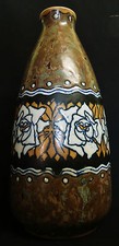 CHARLES CATTEAU ANCIEN  GRAND VASE EN GRÈS PIRIFORME DÉCOR FLEURS  rf D2110