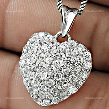 Zircone Gemme Véritable 925 Argent Sterling Noël Cadeau Pendentif Coeur
