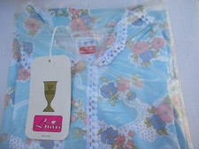 Chemise de nuit N°20  coton viscose bleu satiné fleur rose LOUVA   NEUF