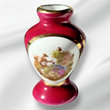 Limoges France Miniature 22k Gold Porcelain Vase Courting Couple Vintage  2.5"
