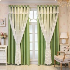 1 Panneau 3D Floral Black-Out Rideau Double Couche Dentelle Transparent Fenêtre