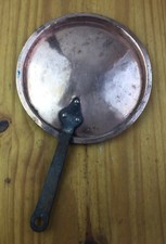 Ancien Couvercle en Cuivre de Casserole Manche Fer Forgé