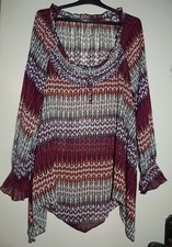 Tunique blouse transparente manches longues rayé imprimé Clara Vitti T 44 - TBE